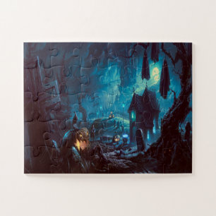 Halloween-Nacht Vollmond Verlassener Friedhof Puzzle