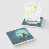 Halloween-Nachtkürbis-Eule Steinuntersetzer (Seitenansicht)