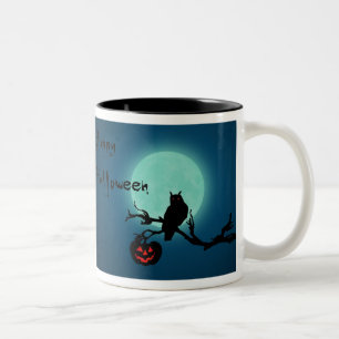 Halloween-Nachtkürbis-Eule Zweifarbige Tasse