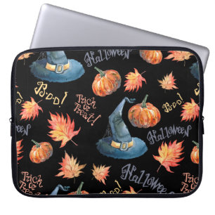 Halloween-nahtloses Muster mit Halbpenkürbis, Laptopschutzhülle