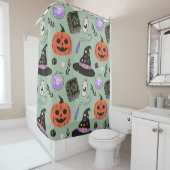 Halloween nahtloses Muster mit Hexenhut, Kürbis Duschvorhang (Beispiel)