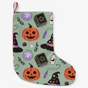 Halloween nahtloses Muster mit Hexenhut, Kürbis Kleiner Weihnachtsstrumpf