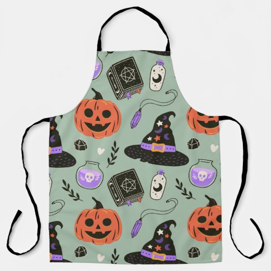 Halloween nahtloses Muster mit Hexenhut, Kürbis  Schürze (Vorderseite)