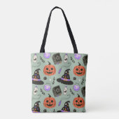 Halloween nahtloses Muster mit Hexenhut, Kürbis  Tasche (Rückseite)