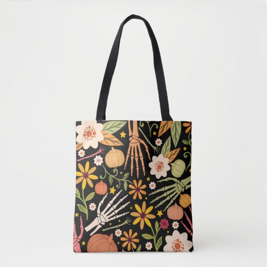 Halloween nahtloses Muster mit Knochen und Blumen Tasche (Vorderseite)