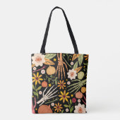 Halloween nahtloses Muster mit Knochen und Blumen Tasche (Rückseite)