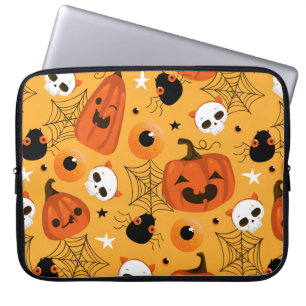 Halloween nahtloses Muster mit niedlichen Kürbis, Laptopschutzhülle