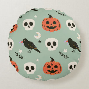 Halloween nahtloses Muster mit Raben, Schädeln und Rundes Kissen