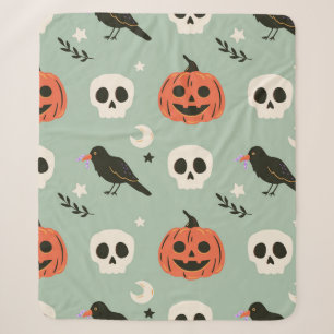 Halloween nahtloses Muster mit Raben, Totenköpfen Sherpadecke
