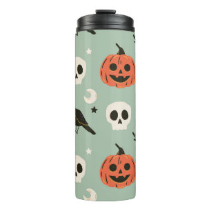 Halloween nahtloses Muster mit Raben, Totenköpfen Thermosbecher