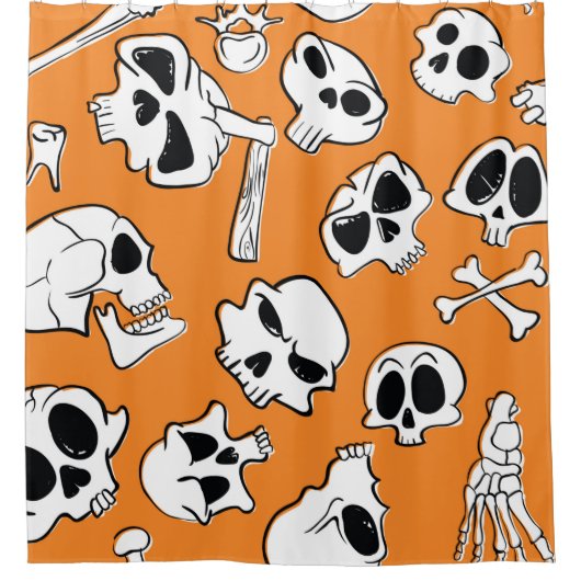 Halloween nahtloses Muster mit Schädel und Knochen Duschvorhang (Vorderseite)