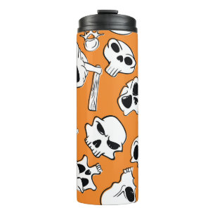 Halloween nahtloses Muster mit Schädel und Knochen Thermosbecher