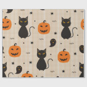 Halloween nahtloses Muster mit schwarzer Katze und Geschenkpapier (Flach)