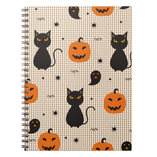 Halloween nahtloses Muster mit schwarzer Katze und Notizblock (Vorderseite)