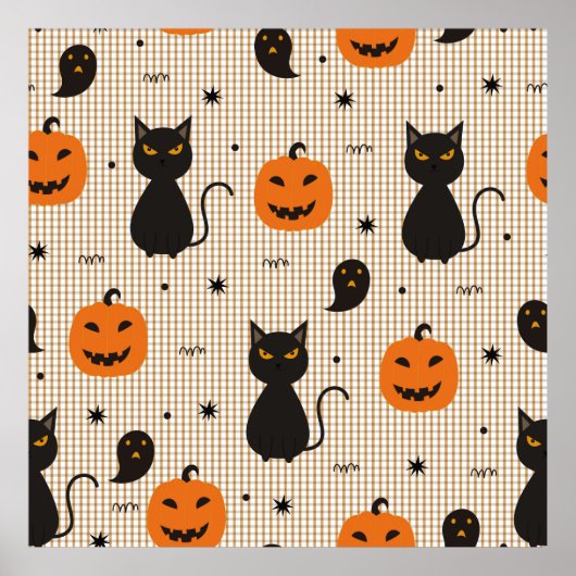 Halloween nahtloses Muster mit schwarzer Katze und Poster (Vorne)