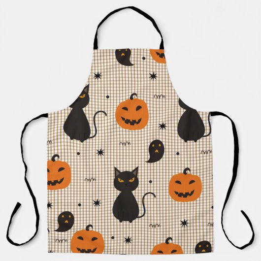 Halloween nahtloses Muster mit schwarzer Katze und Schürze (Vorderseite)