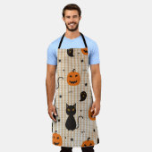 Halloween nahtloses Muster mit schwarzer Katze und Schürze (Getragen)