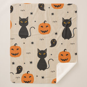 Halloween nahtloses Muster mit schwarzer Katze und Sherpadecke