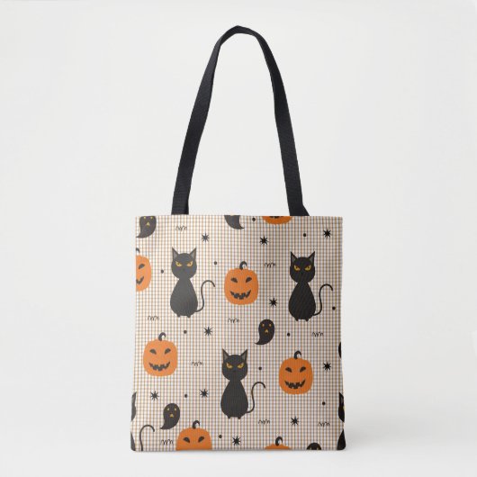 Halloween nahtloses Muster mit schwarzer Katze und Tasche (Vorderseite)
