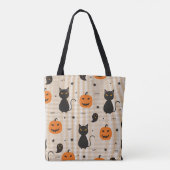 Halloween nahtloses Muster mit schwarzer Katze und Tasche (Rückseite)