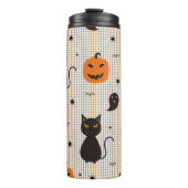Halloween nahtloses Muster mit schwarzer Katze und Thermosbecher (Vorderseite)