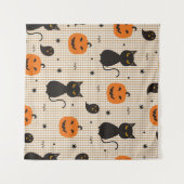 Halloween nahtloses Muster mit schwarzer Katze und Wandteppich (Vorderseite (Horizontal))