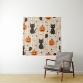 Halloween nahtloses Muster mit schwarzer Katze und Wandteppich (Beispiel)