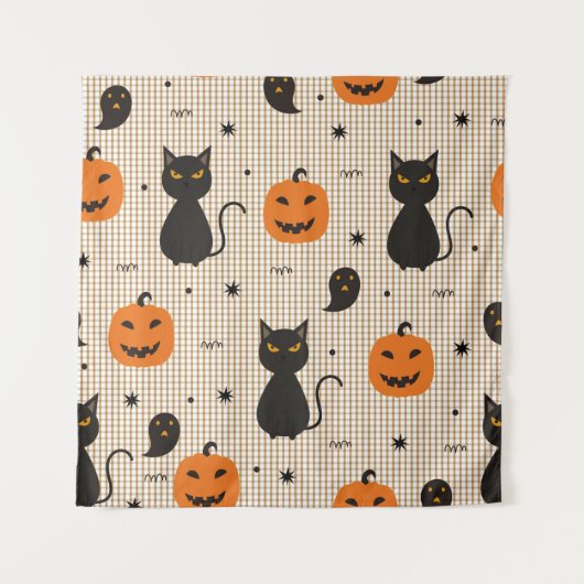 Halloween nahtloses Muster mit schwarzer Katze und Wandteppich (Vorderseite)