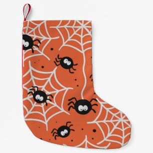 Halloween nahtloses Muster mit Spinnen und Web. Kleiner Weihnachtsstrumpf