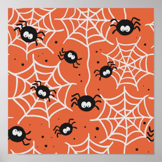 Halloween nahtloses Muster mit Spinnen und Web. Poster (Vorne)