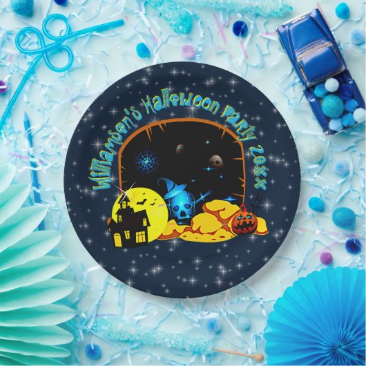 Halloween Name 20xx Höhle Blue Glow Skull Pumpkin Pappteller (Party)