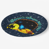 Halloween Name 20xx Höhle Blue Glow Skull Pumpkin Pappteller (Schrägansicht)