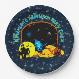Halloween Name 20xx Höhle Blue Glow Skull Pumpkin Pappteller