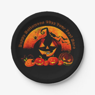 Halloween Name Jahr 20xx Glow Kürbis Katze Web 7" Pappteller