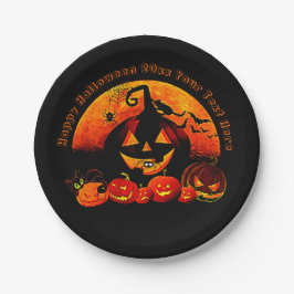 Halloween Name Jahr 20xx Glow Pumpkin Cat Web 7" Pappteller