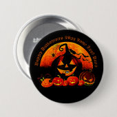 Halloween Name Jahr 20xx Glow Pumpkin Cat Web Button (Vorne & Hinten)