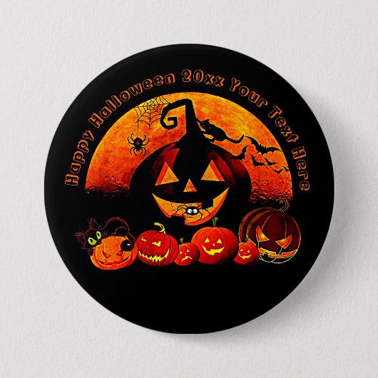 Halloween Name Jahr 20xx Glow Pumpkin Cat Web Button (Vorderseite)