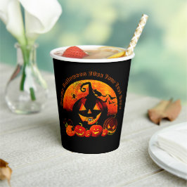 Halloween Name Jahr 20xx Glow Pumpkin Cat Web Pappbecher