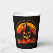 Halloween Name Jahr 20xx Glow Pumpkin Cat Web Pappbecher (Rückseite)