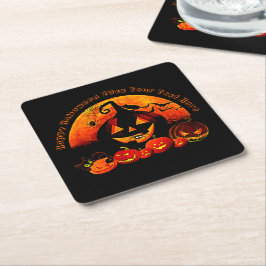 Halloween Name Jahr 20xx Glow Pumpkin Cat Web Rechteckiger Pappuntersetzer