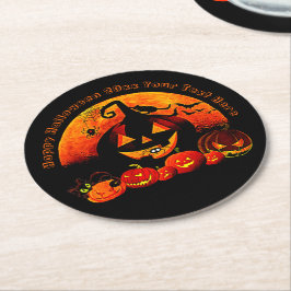 Halloween Name Jahr 20xx Glow Pumpkin Cat Web Runder Pappuntersetzer