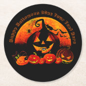 Halloween Name Jahr 20xx Glow Pumpkin Cat Web Runder Pappuntersetzer (Vorderseite)