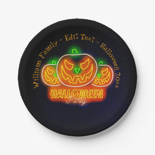 Halloween Name Jahr 20xx Neon Glow Look Kürbis 7" Pappteller