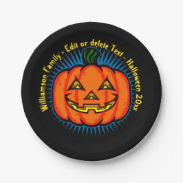 Halloween Name Jahr 20xx Neon Glow Look Pumpkin 7" Pappteller