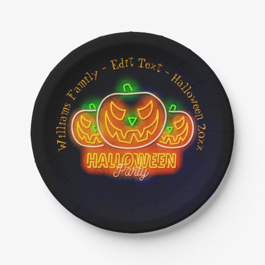 Halloween Name Jahr 20xx Neon Glow Look Pumpkin 7" Pappteller (Vorderseite)