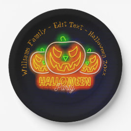 Halloween Name Jahr 20xx Neon Glow Look Pumpkin 9" Pappteller