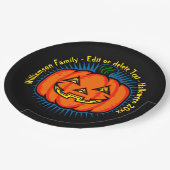 Halloween Name Jahr 20xx Neon Glow Look Pumpkin 9" Pappteller (Schrägansicht)
