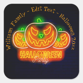Halloween Name Jahr 20xx Neon Glow Look Pumpkin Quadratischer Aufkleber