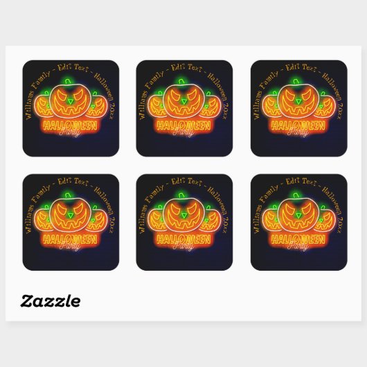 Halloween Name Jahr 20xx Neon Glow Look Pumpkin Quadratischer Aufkleber (Blatt)