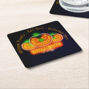 Halloween Name Jahr 20xx Neon Glow Look Pumpkin Rechteckiger Pappuntersetzer